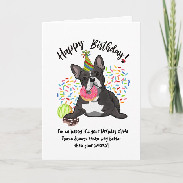 Invitation Funny French Bulldog Birthday Card Donuts (Devant)