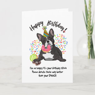 Invitation Funny French Bulldog Birthday Card Donuts