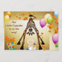 Funny Giraffe, Baby Boy and Cupcakes Baby shower