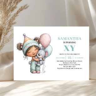 Invitation Funny Girl 3e Anniversaire Pastel Viole