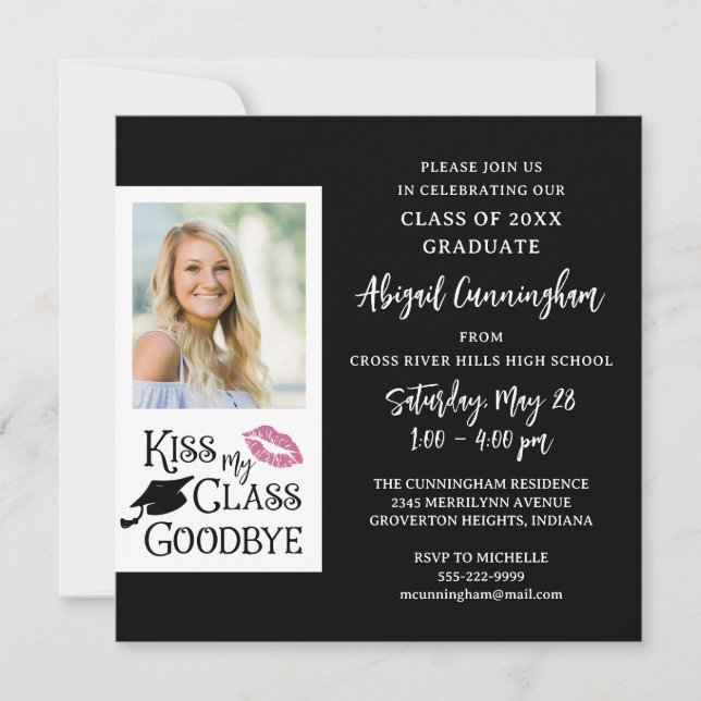Invitation Funny Graduation KISS MA CLASSE GOODBYE Photo (Devant)