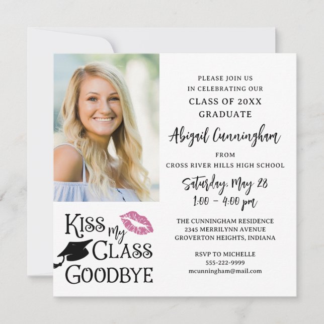 Invitation Funny Graduation KISS MON CLASSE GOODBYE One Photo (Devant)