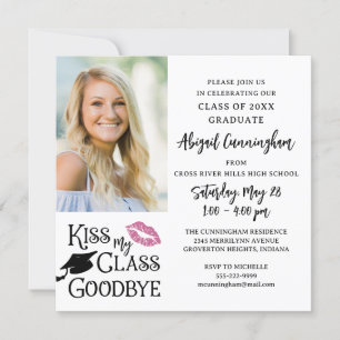 Invitation Funny Graduation KISS MON CLASSE GOODBYE One Photo