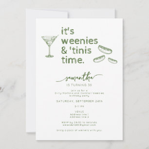 Invitation Funny Green Weenies & Tinis Martini fête d'anniver