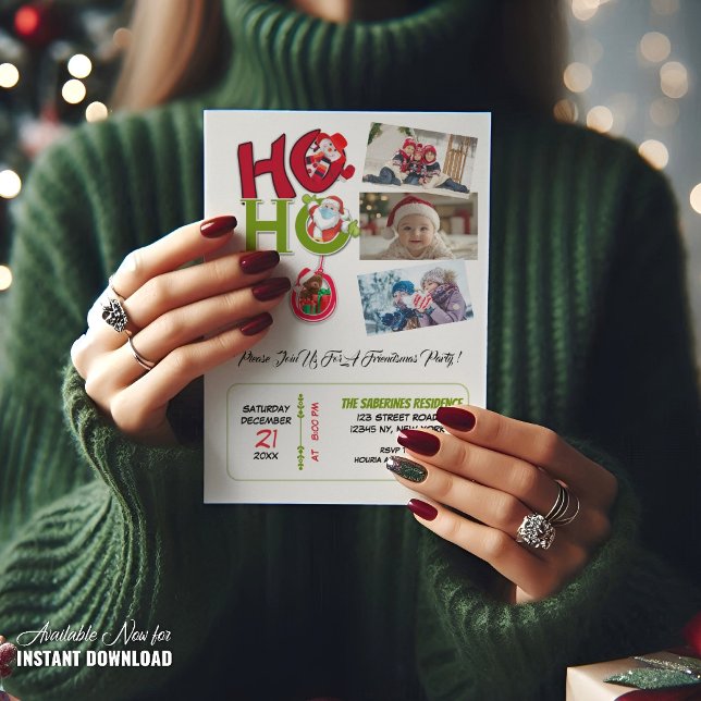 Invitation Funny HO HO HO Retro Christmas Party Family Photos (Créateur téléchargé)
