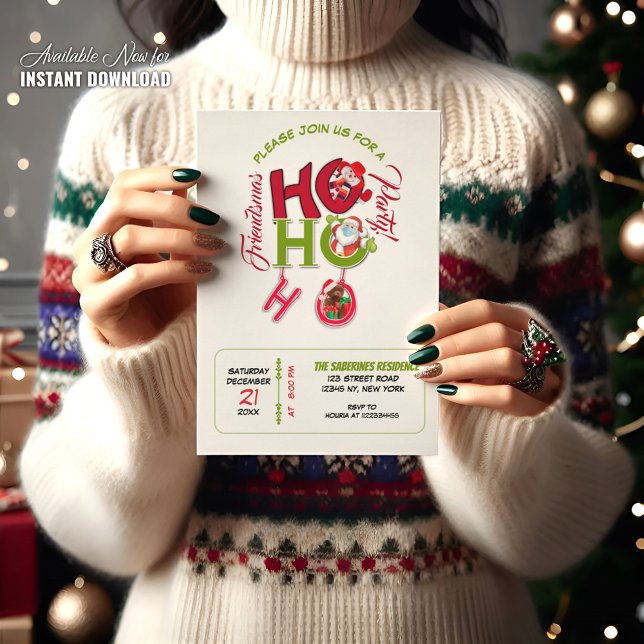 Invitation Funny HO HO HO Retro Christmas Party Friendsmas (Créateur téléchargé)