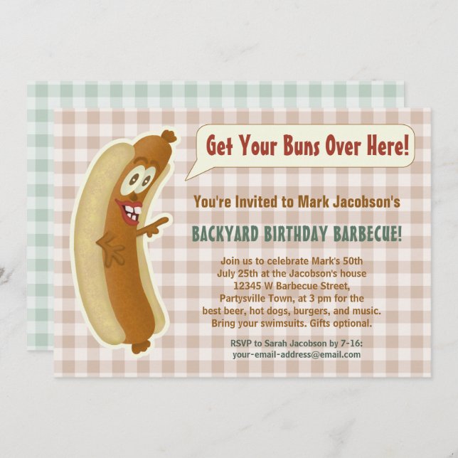 Invitation Funny Hot Dog Barbecue Anniversaire Fête Buns Blag (Devant / Derrière)