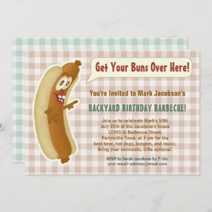 Invitation Funny Hot Dog Barbecue Anniversaire Fête Buns Blag