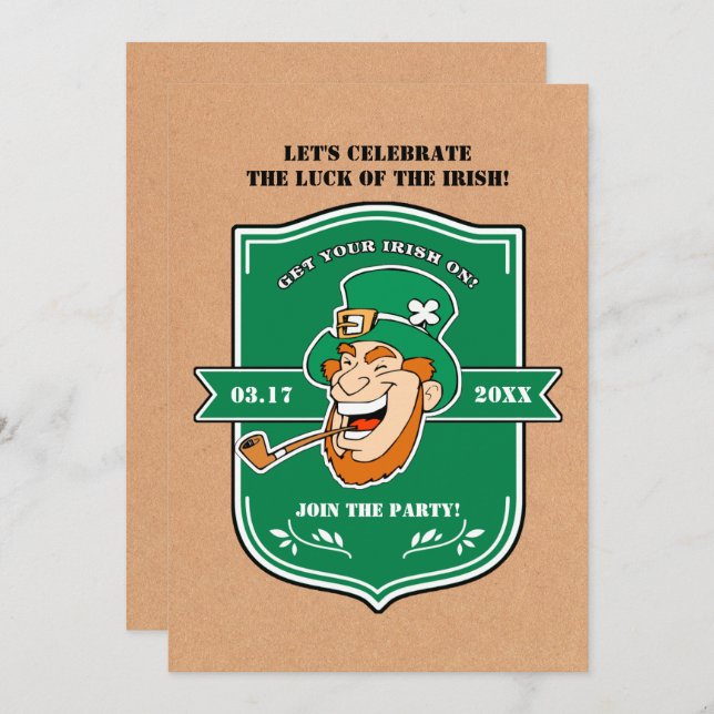 Invitation Funny Leprechaun Badge St. Patrick's Day Party (Devant / Derrière)