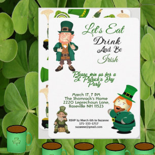 Invitation Funny Leprechaun Manger Boire Irish St patrick Par