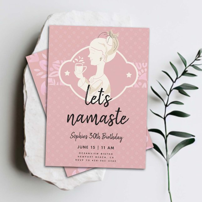 Invitation Funny Lets Namaste Femmes 30ème anniversaire (funny 30th birthday invitation for women namaste 30 fun yoga tea spa party elegant classy)