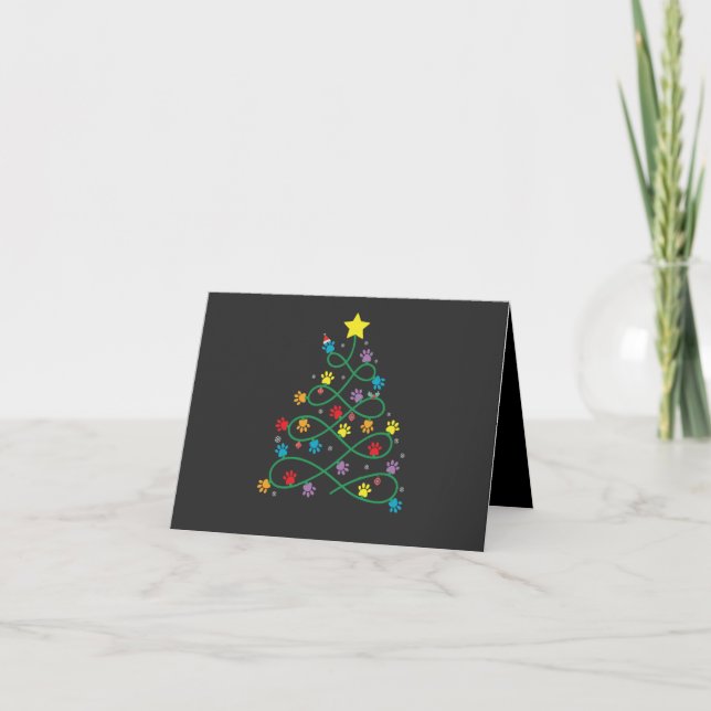 Invitation Funny Noël Paw Tree Puppy Paws GIft (Devant)