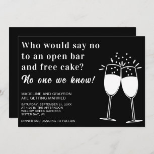 Invitation Funny Open Bar Free Cake Mariage Décontracté