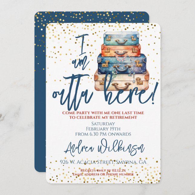 Invitation Funny Outta ici Parti de retraite (Devant / Derrière)