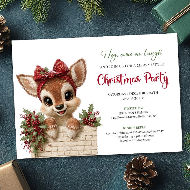 Invitation Funny peeking reindeer holiday kids party invites (Funny peeking reindeer holiday kids party invitation)