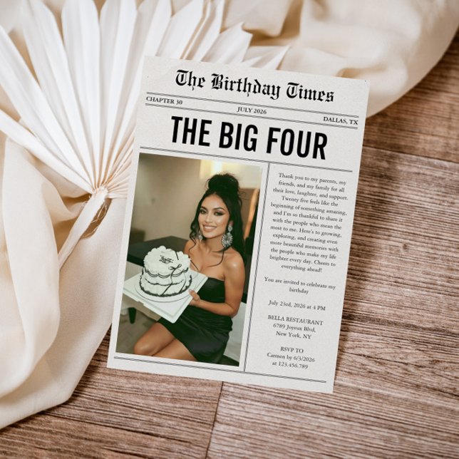 Invitation Funny Photo Newspaper 40th Birthday (Créateur téléchargé)
