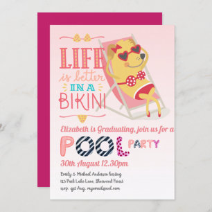 Invitation Funny POOL PARTY Rose Graduation Girls