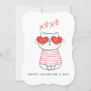 Invitation Funny Red and White Cat Valentine's Day Card