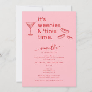 Invitation Funny Red Pink Weenies & Tinis Martini Anniversair