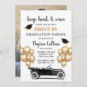 Invitation Funny Retro Voiture DRIVE BY PHOTO Graduation Part