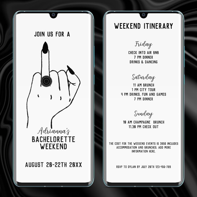Invitation Funny Ring Doigt Bachelorette Week-end Itinéraire (ring finger funny bachelorette party invitation weekend itinerary)