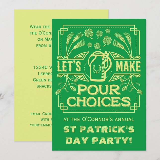 Invitation Funny Saint Patrick's Day Green Irish Beer Party (Devant / Derrière)