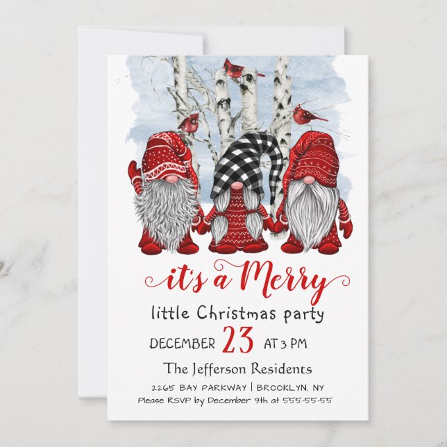 Invitation Funny Santa Gnomes Merry Christmas Little Party (Devant)