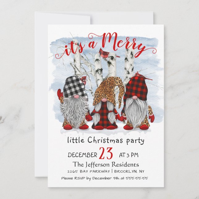 Invitation Funny Santa Gnomes Merry Christmas Little Party (Devant)