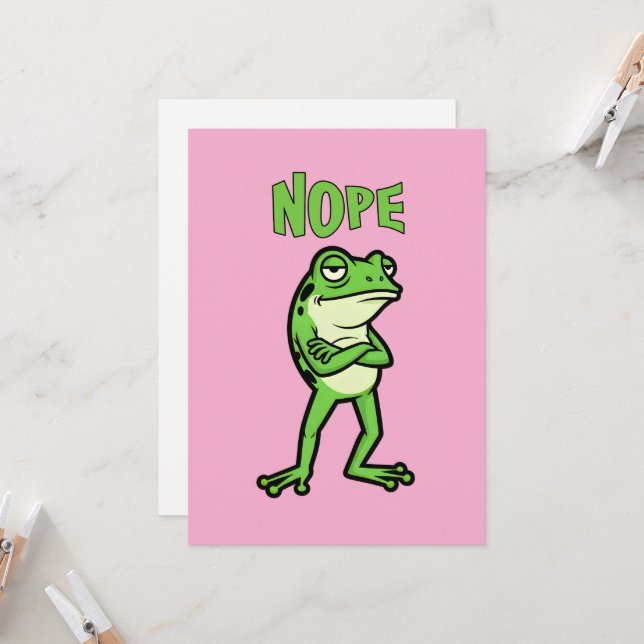 Invitation Funny Sassy Frog Nope, Grumpy Toads Cartoon Illus (Devant/Arrière en situation)