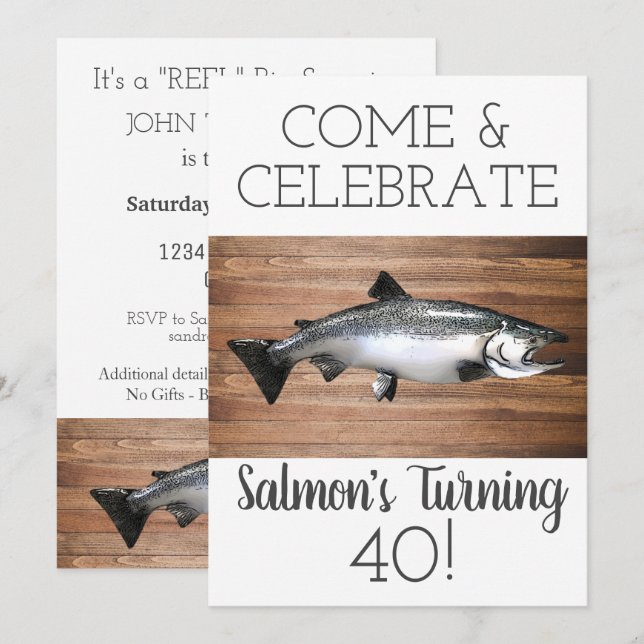 Invitation Funny Saumon Fishing Adult Men's Birthday Sports (Devant / Derrière)