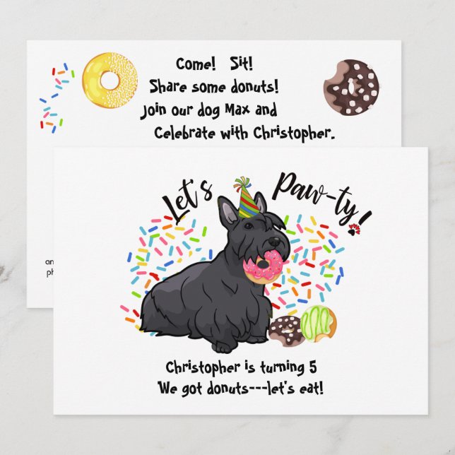 Invitation Funny Scottish Terrier Dog Donuts fête d'anniversa (Devant / Derrière)