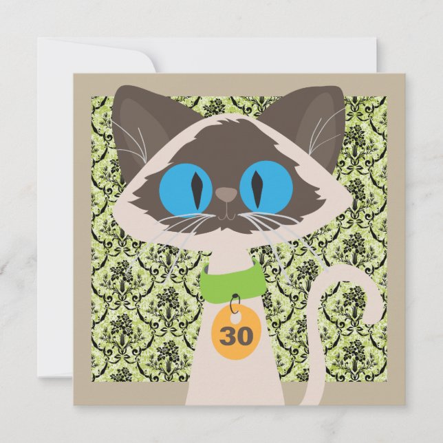 Invitation Funny Siamese Cat Script 30e anniversaire fête (Devant)