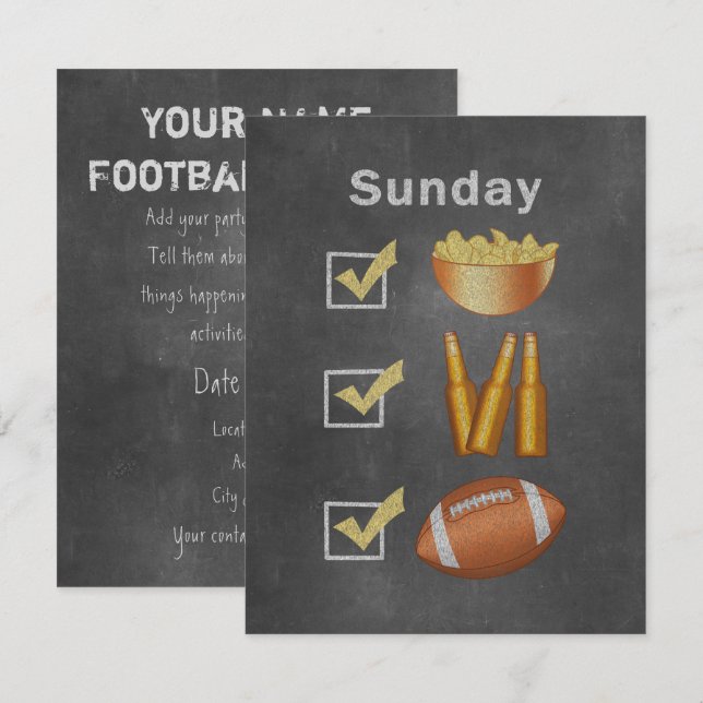 Invitation Funny Sunday Football Checlist (Devant / Derrière)