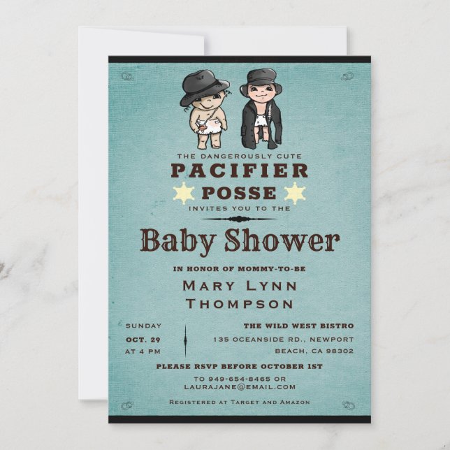 Invitation Funny Twins Pacifier Posse Baby shower occidental (Devant)