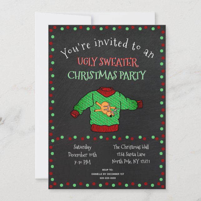 Invitation Funny Ugly Sweet Noël Party Chalkboard (Devant)