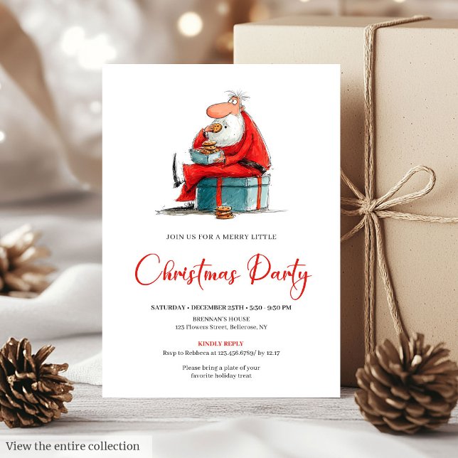 Invitation Funny Watercolor Santa Claus Christmas Party  (Quirky Santa Claus Watercolor Holiday Party Invite)