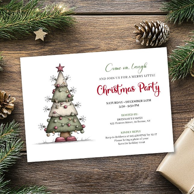 Invitation Funny watercolor tree minimalist holiday invite (Funny watercolor tree minimalist holiday invite)