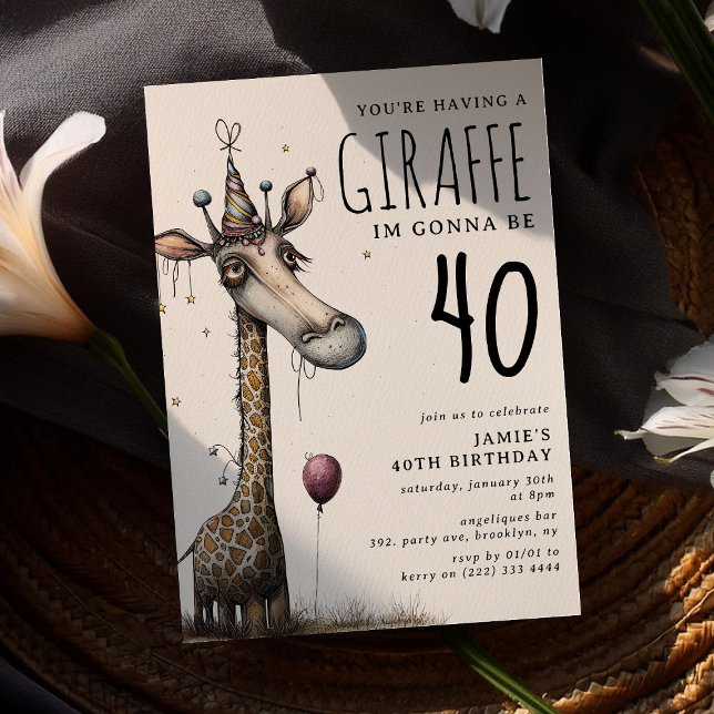 Invitation Funny Whimsical Giraffe Adulte Anniversaire (Créateur téléchargé)