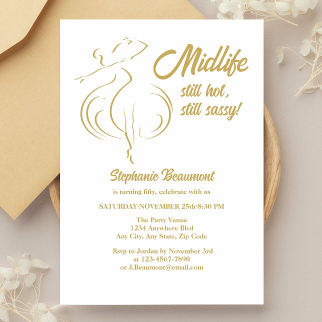 Invitation Funny Woman's Gold Midlife Still Hot 50th Birthday (Créateur téléchargé)