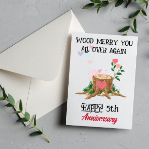 Invitation Funny Wood Anniversary Card de Femme, 5e Mariage