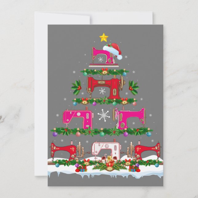 Invitation Funny Xmas Lighting Sewing Machine Christmas Tree (Devant)