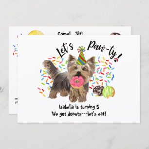 Invitation Funny Yorkshire Terrier Dog Donuts fête d'annivers