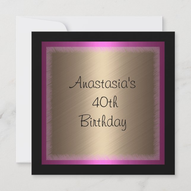 Invitation Fuschia Bronze Glamor sur le Black 40e anniversair (Devant)
