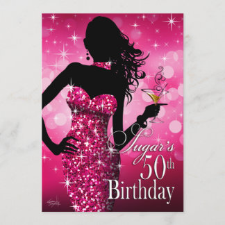 Invitation Fuschia de l'anniversaire | d'étincelle