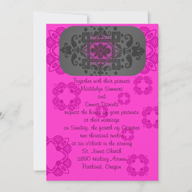 Invitation Fuschia et mariage gris (Devant)