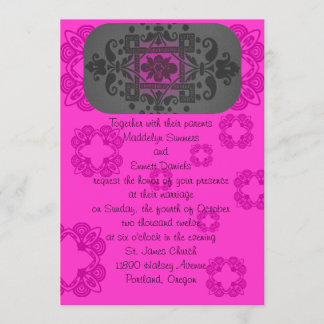 Invitation Fuschia et mariage gris