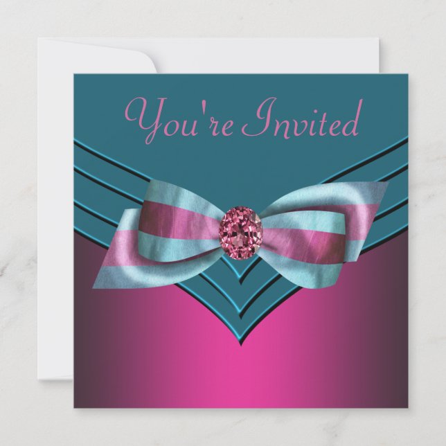 Invitation Fuschia Rose Chaud Turquoise Bleu Fête Toute Occas (Devant)