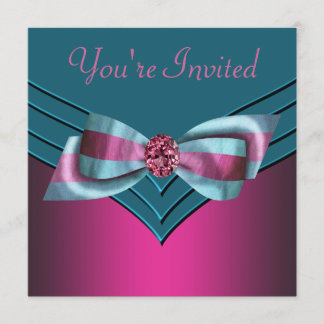 Invitation Fuschia Rose Chaud Turquoise Bleu Fête Toute Occas