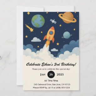 Invitation Fusée mignonne et anniversaire de l'art spatial de