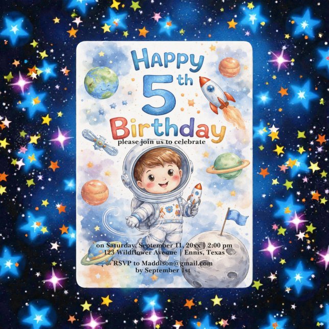 Invitation Fusée spatiale Anniversaire Espace Planètes Garçon (Créateur téléchargé)